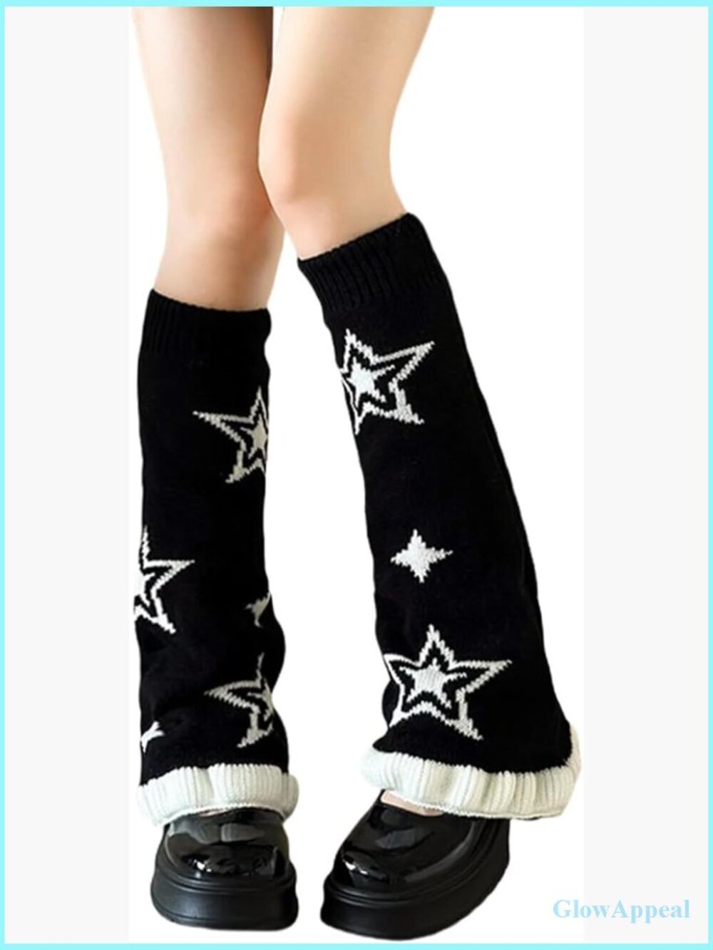 Star Knit Leg Warmers Y2K Flared Knee High Boot Socks Retro Reversible